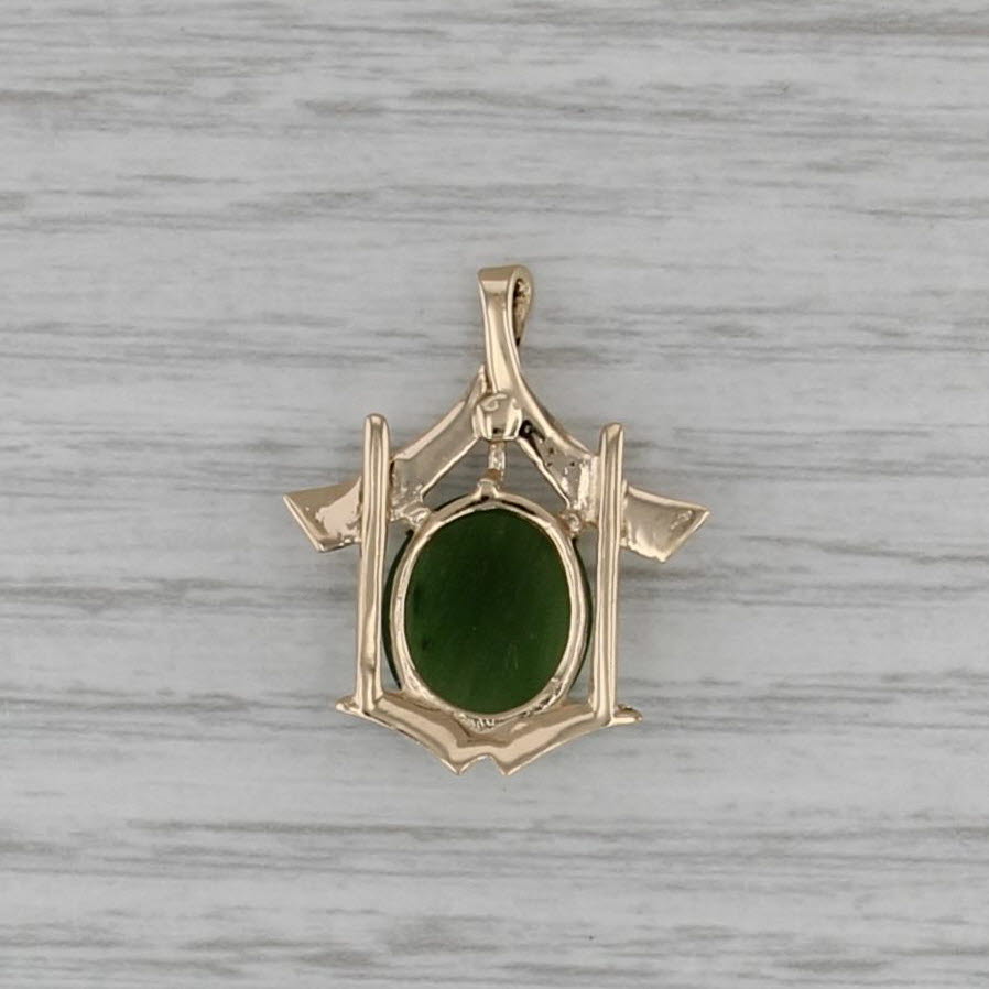 Green Nephrite Jade Pendant 14k Yellow Gold Oval Cabochon Solitaire