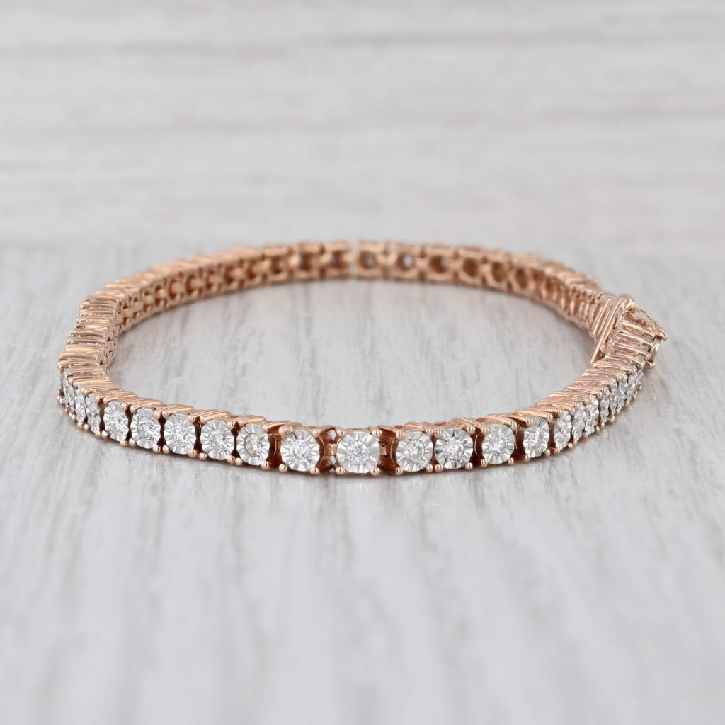 1.50ctw Diamond Tennis Bracelet 14k Rose Gold 9" 3.7mm