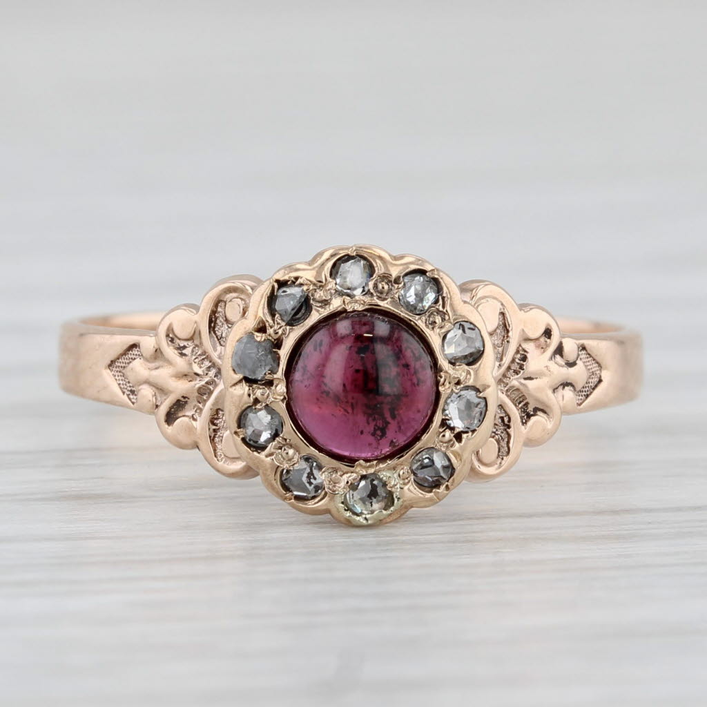 Light Gray Victorian Antique Garnet Diamond Halo Ring 10k Rose Gold Size 7.75
