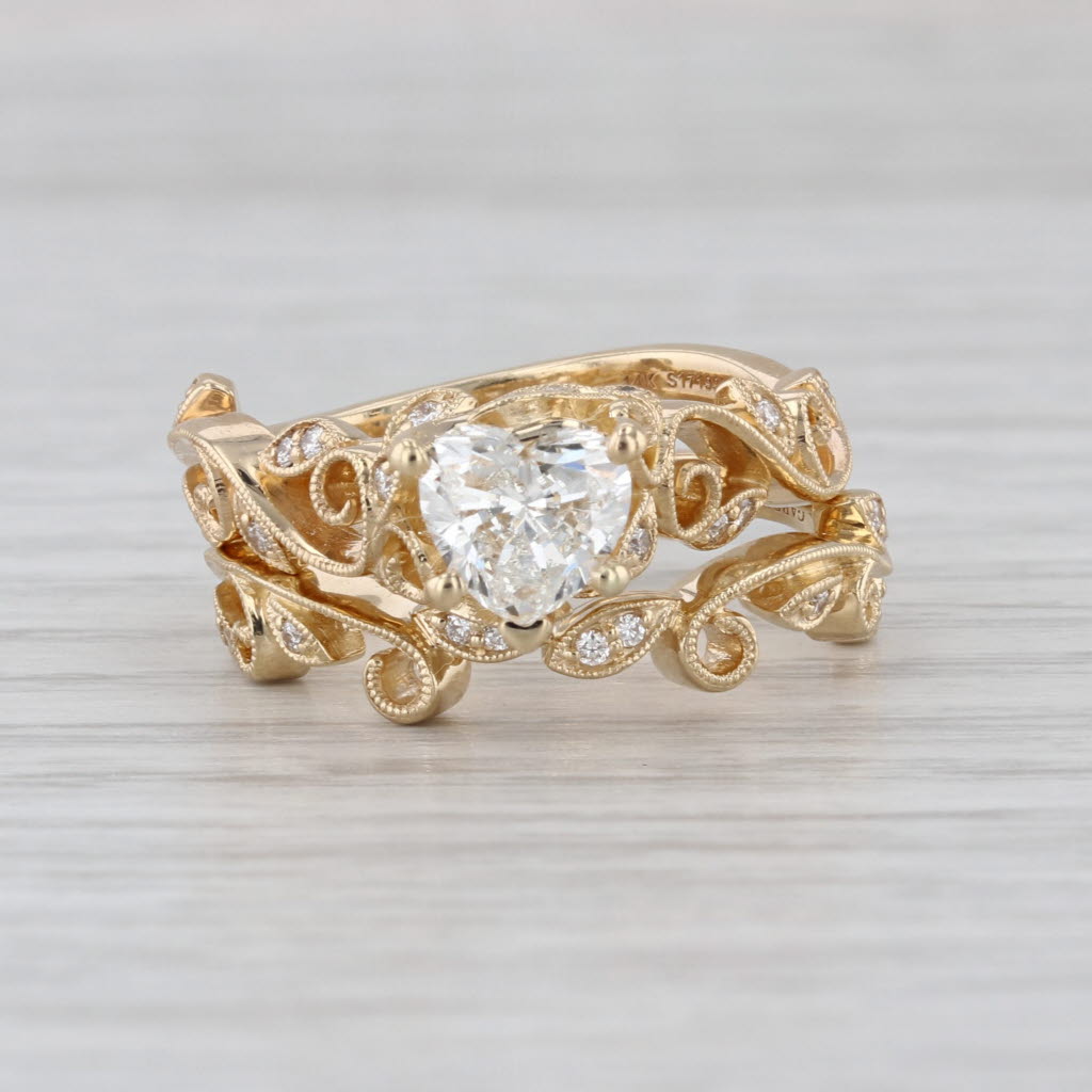 GIA 1.17ctw Diamond Heart Engagement Ring Wedding Band Bridal Set 14k Gold