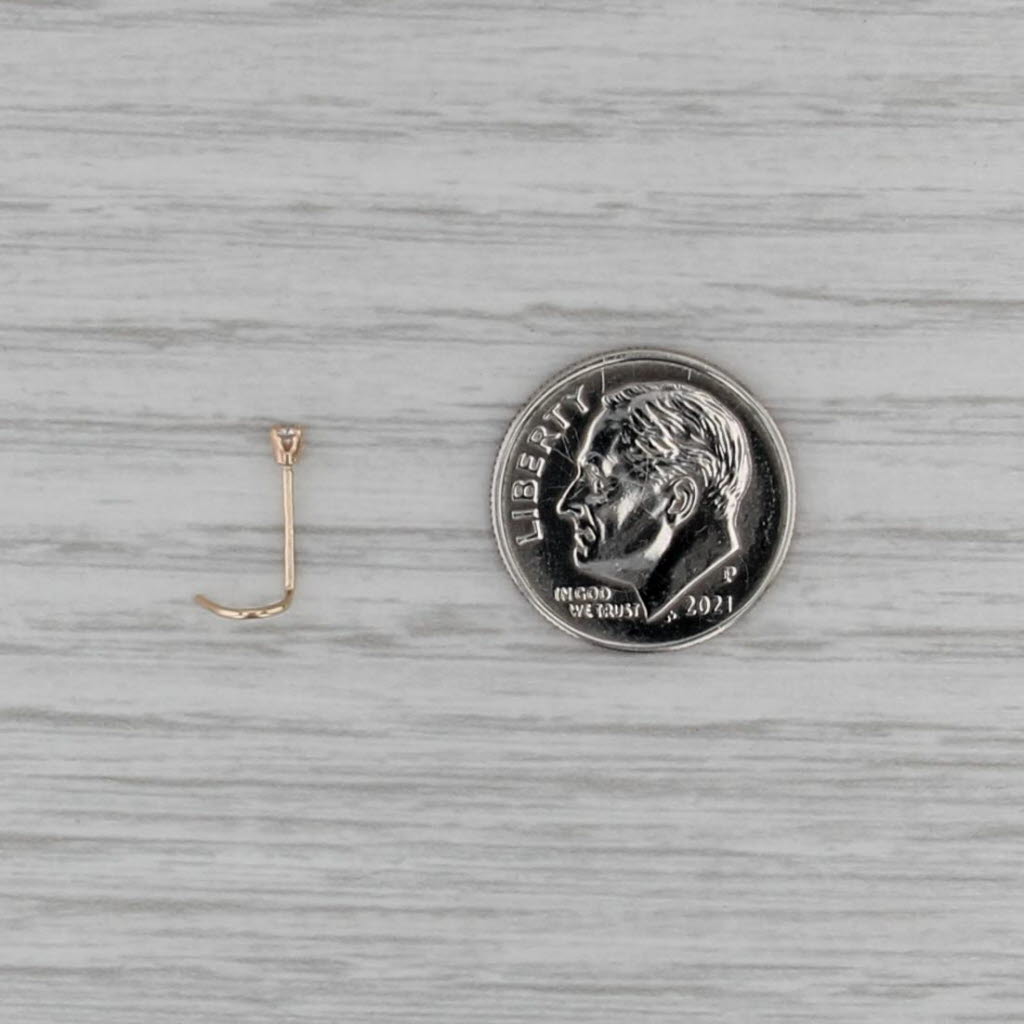 New Diamond Nose Piercing Stud 14k Yellow Gold Round Solitaire Curved Post 2