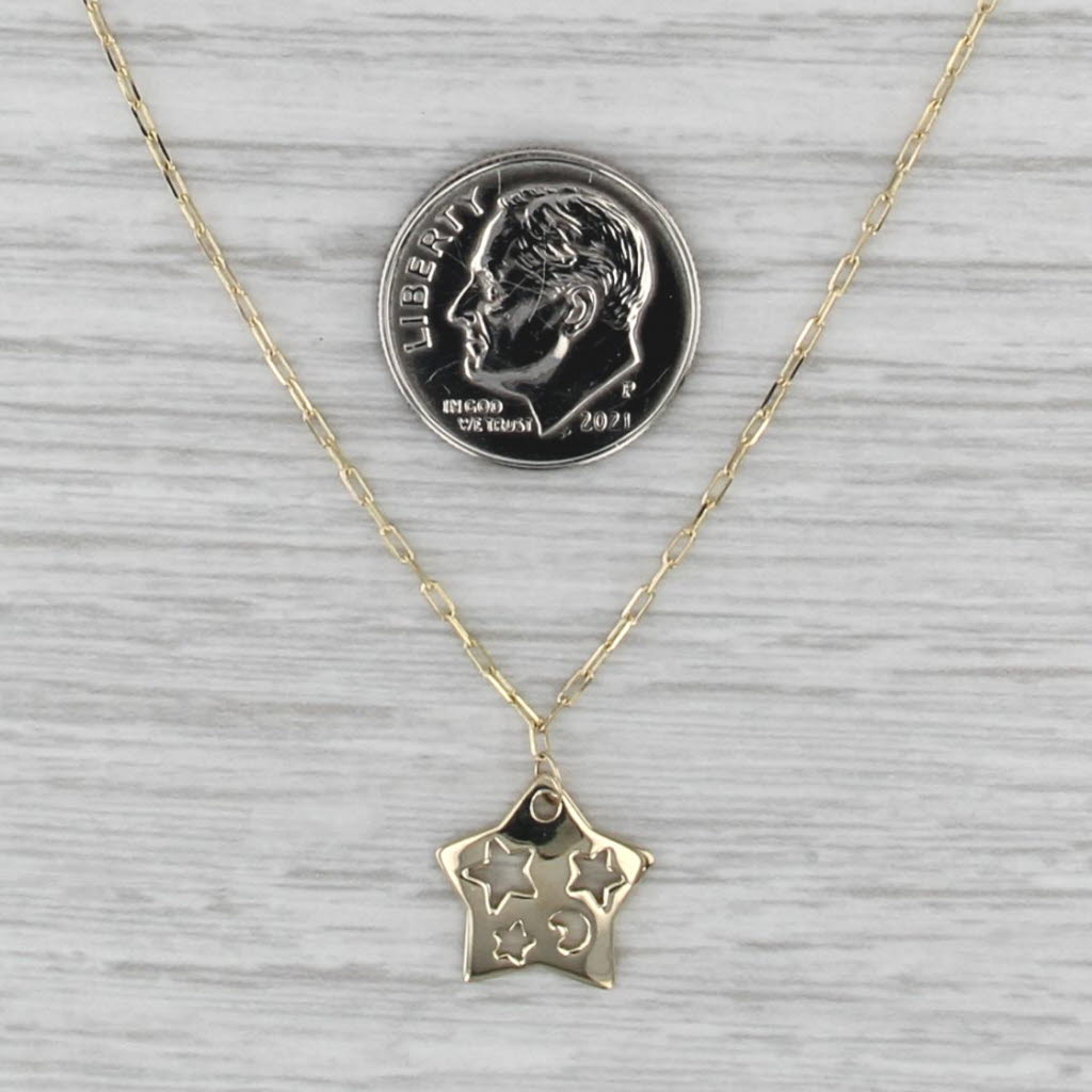 Moon Stars Star Pendant Necklace 14k Yellow Gold 16", 18" Cable Chain