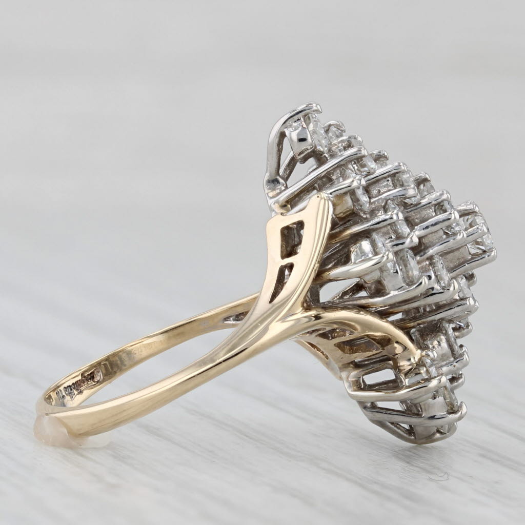 Light Gray 1.50ctw Diamond Cluster Ring 14k Yellow Gold Size 6.5 Cocktail