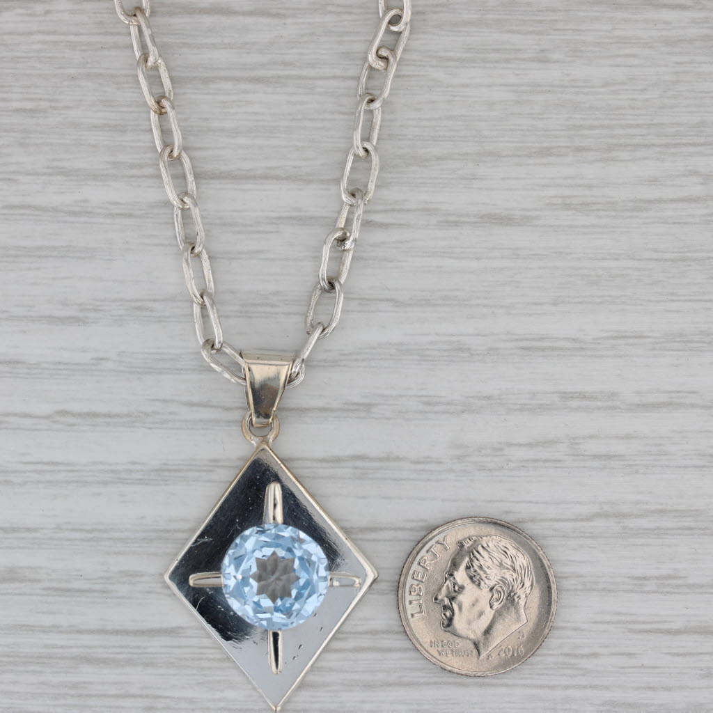 Gray 5.10ct Lab Created Blue Spinel Necklace Sterling Silver Taxco Modernist 27.25"