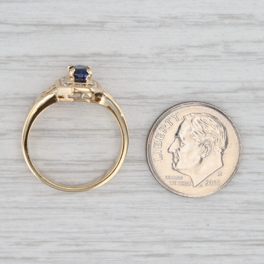 Light Gray 0.68ctw Blue Sapphire Diamond Halo Ring 18k Yellow Gold Size 6.5 Engagement