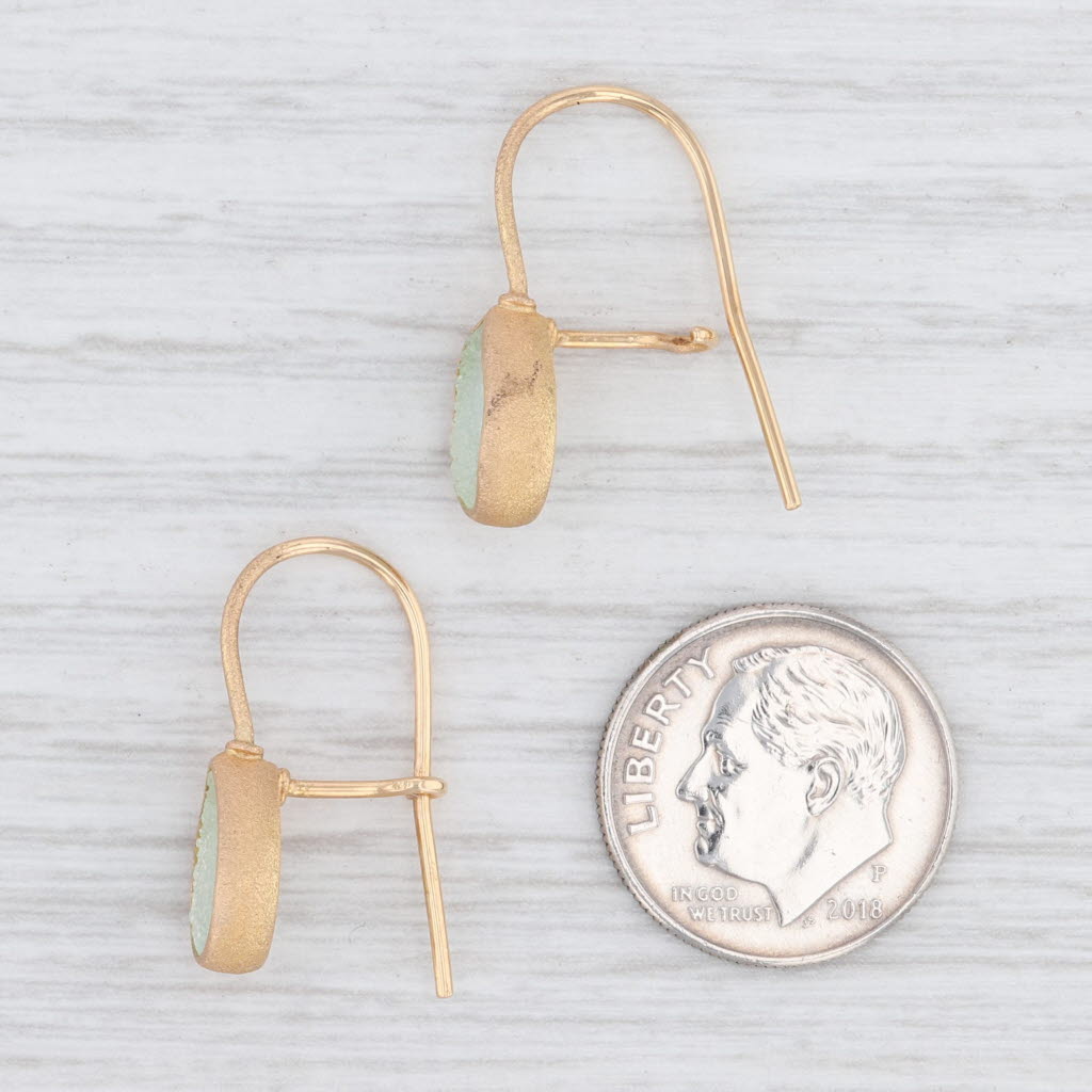 New Nina Wynn Aquamarine Druzy Drop Earrings 18k Yellow Gold Hook Posts