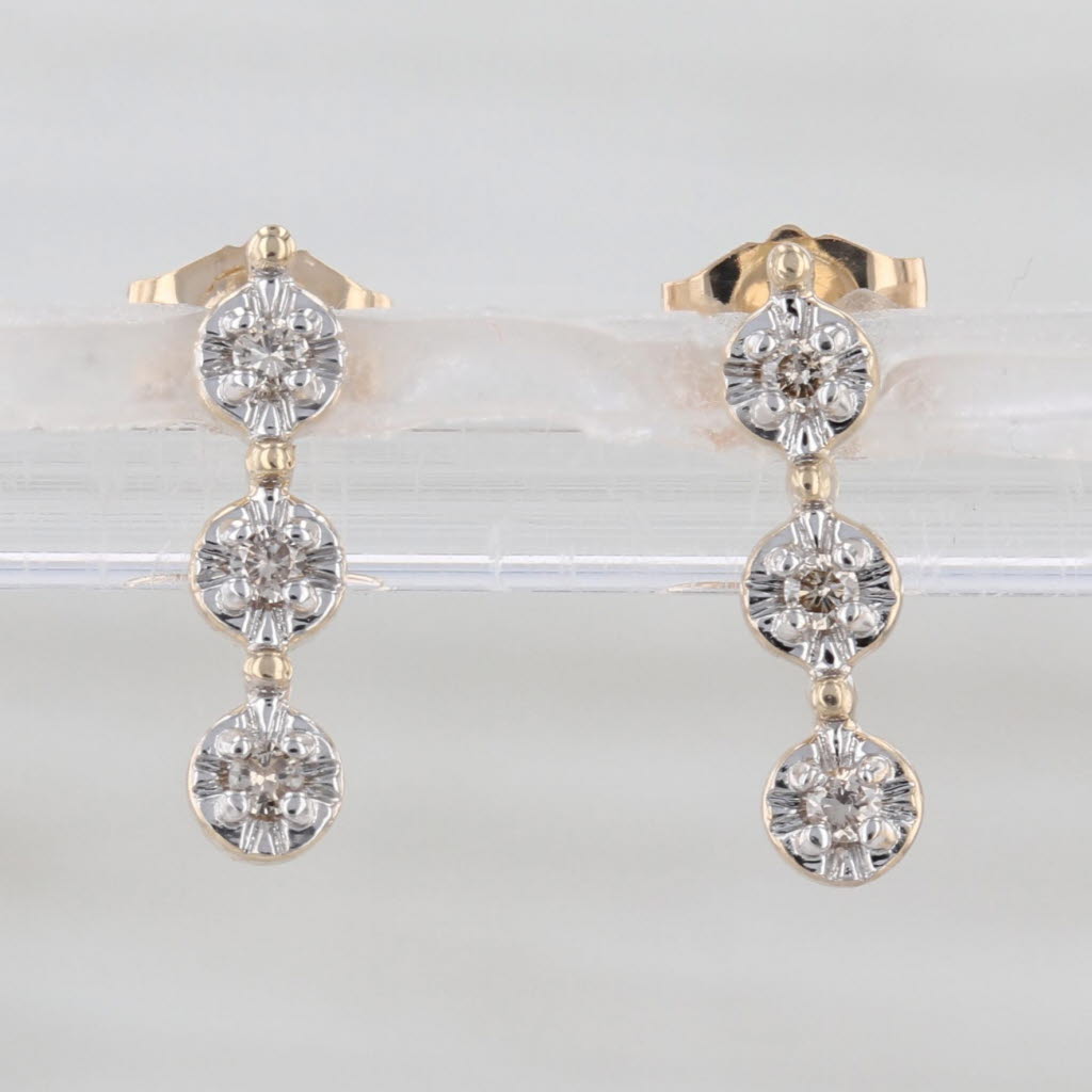 Champagne Diamond 3-Stone Journey Drop Earrings 10k Yellow Gold