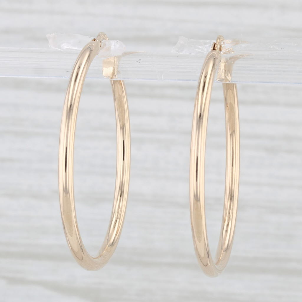 Light Gray New Hoop Earrings 14k Yellow Gold Round Hoops Pierced Snap Top 2x 30mm