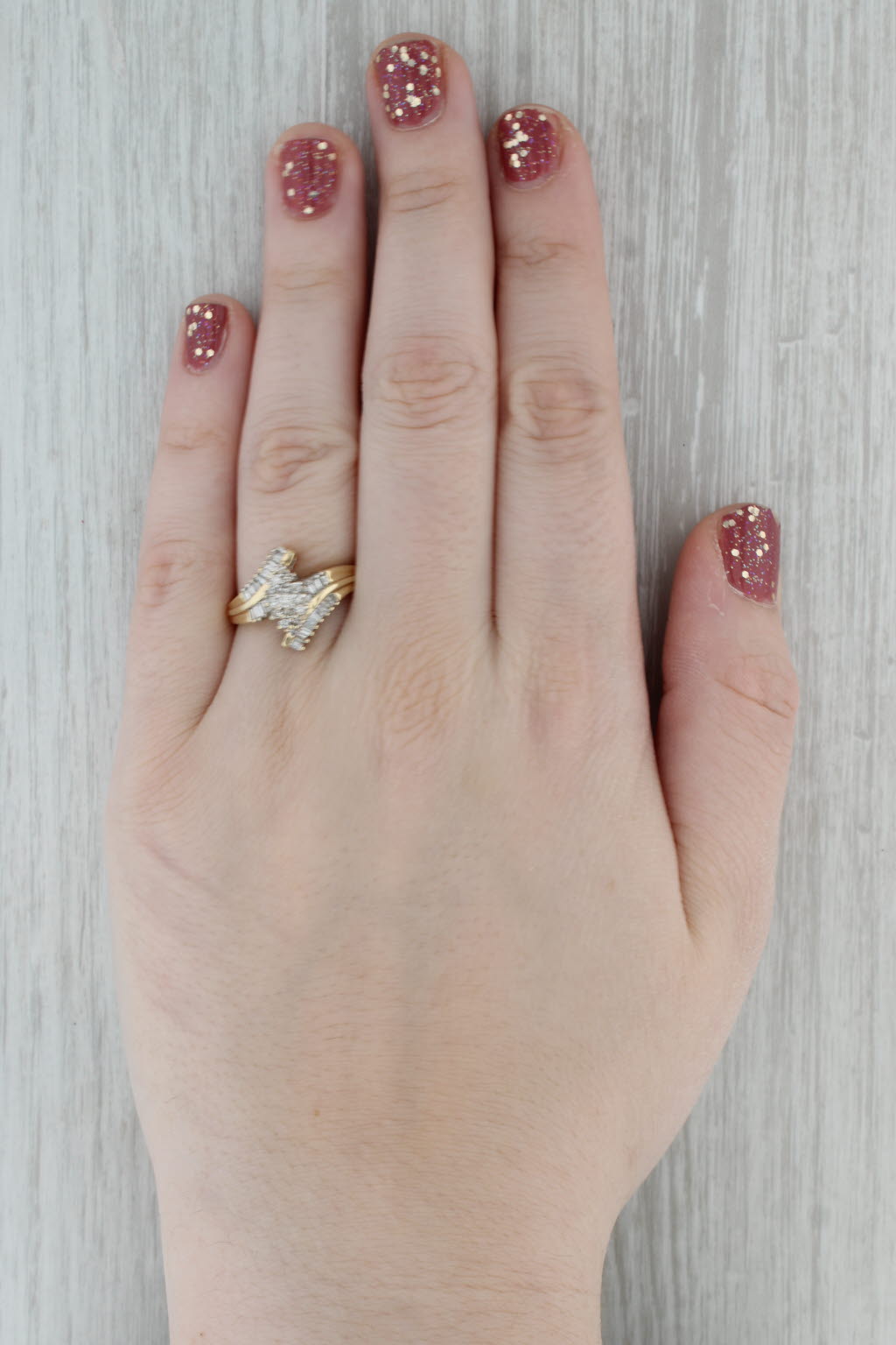 Dark Gray 0.60ctw Diamond Cluster Bypass Ring 14k Yellow Gold Size 8.5