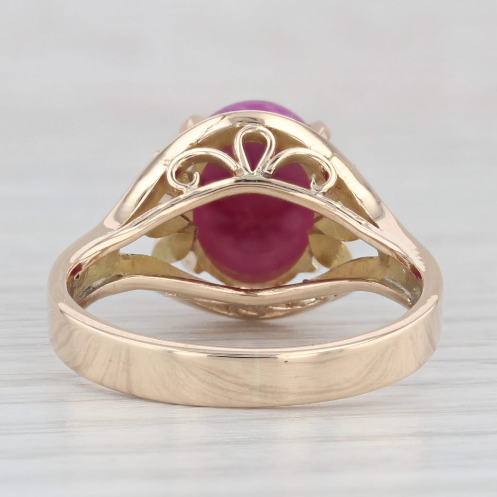 Light Gray Lab Created Star Ruby Oval Cabochon Solitaire Ring 14k Yellow Gold Size 9