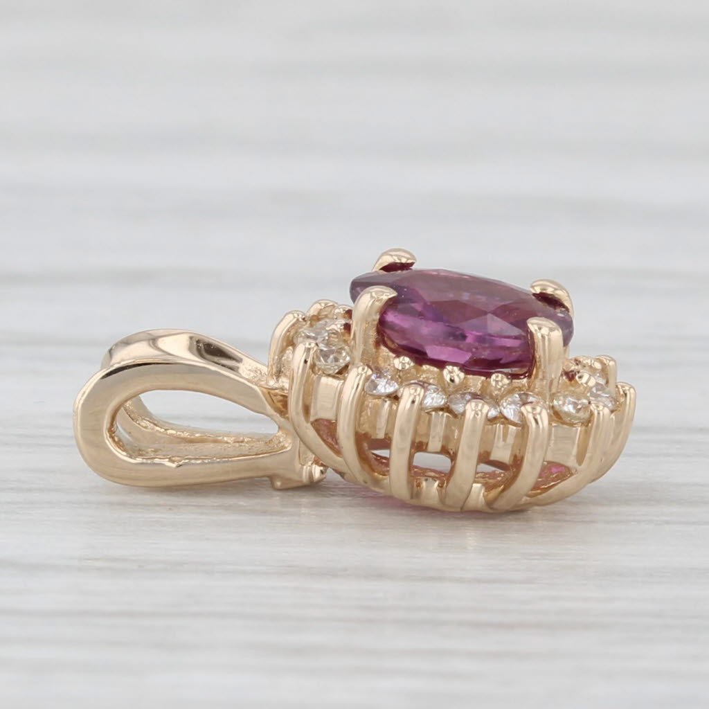 Light Gray 0.52ctw Ruby Diamond Halo Small Drop Pendant 14k Yellow Gold