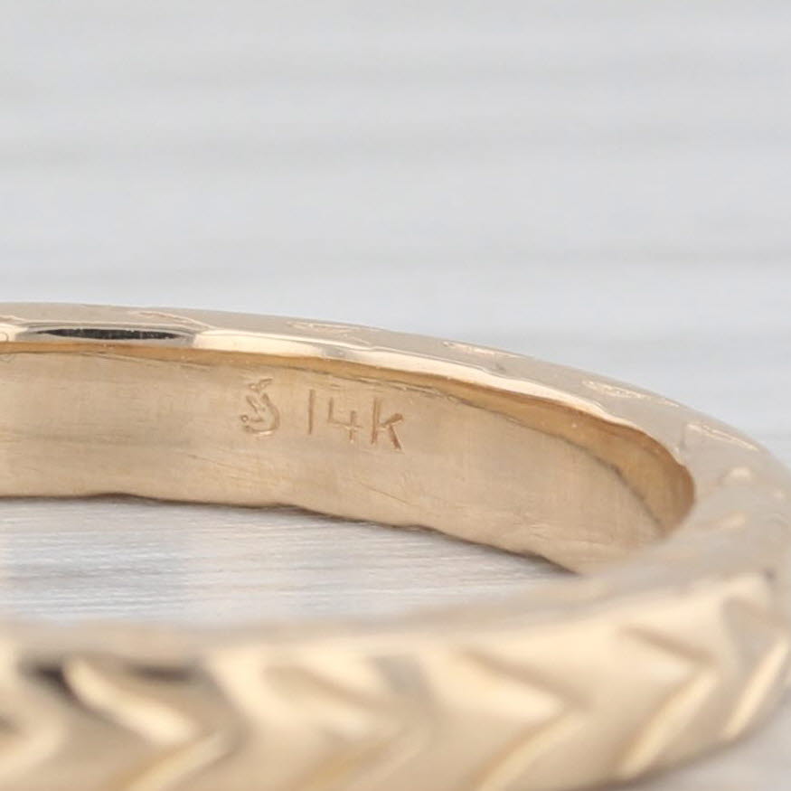 Light Gray Wheat Etched Ring 14k Yellow Gold Wedding Band Stackable Size 6