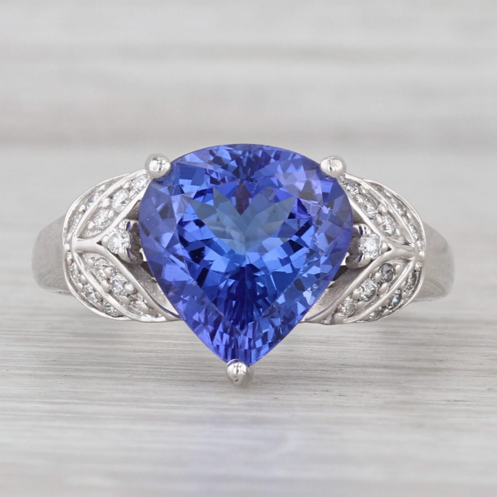 4.68ctw Pear Tanzanite Diamond Ring 18k White Gold Size 7
