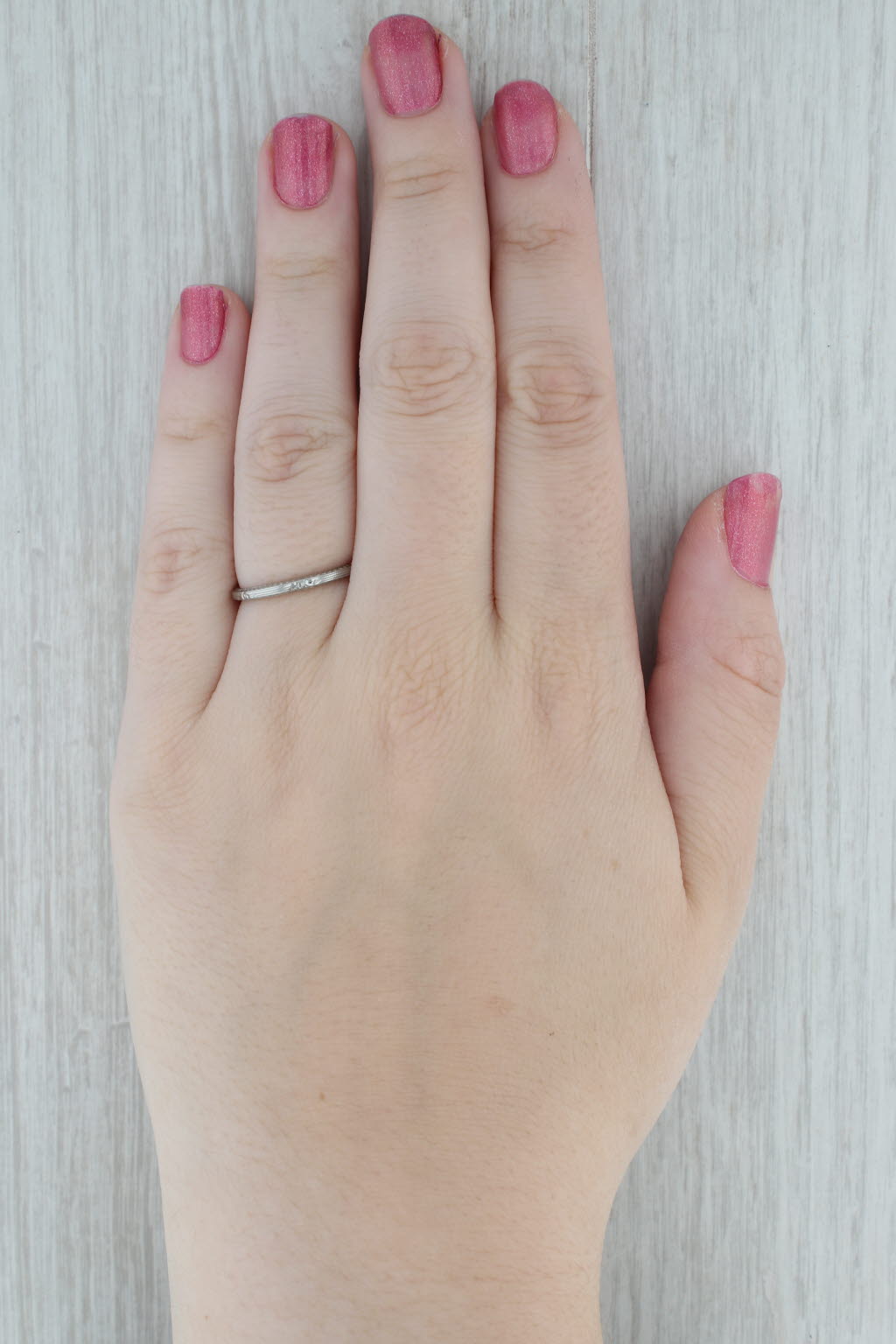 Gray Belais Art Deco Wheat Engraved Wedding Band 18k White Gold Size 8.25 Ring