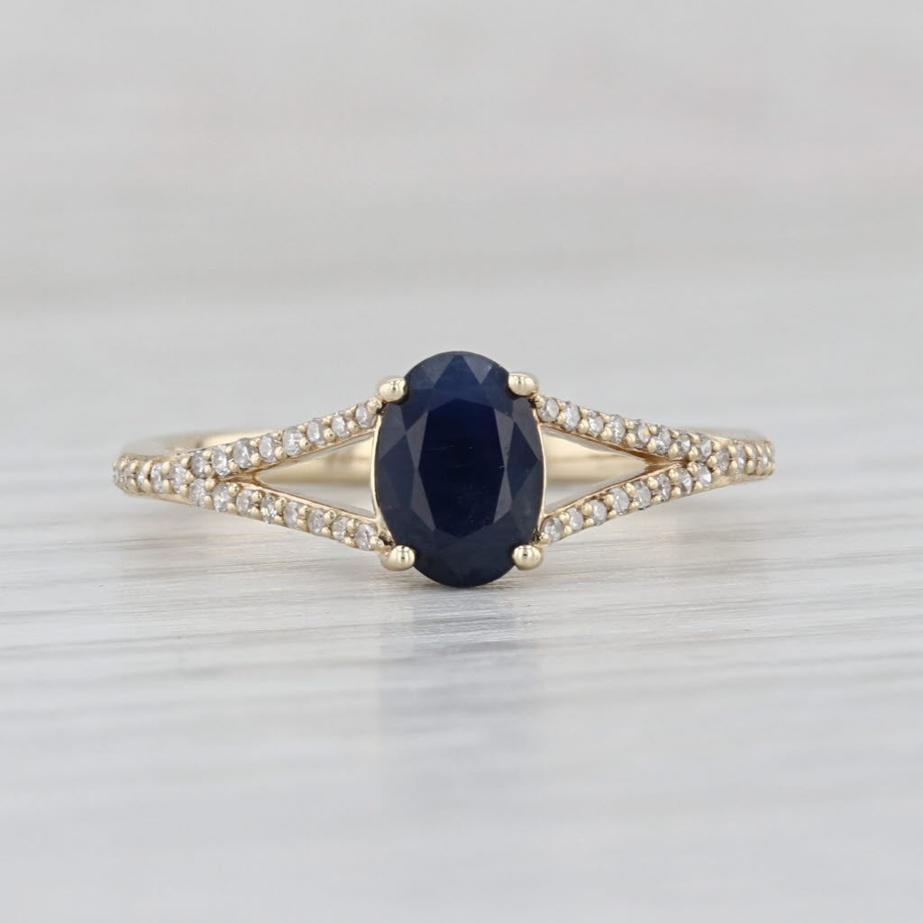 0.83ctw Oval Blue Sapphire Diamond Ring 10k Yellow Gold Size 7