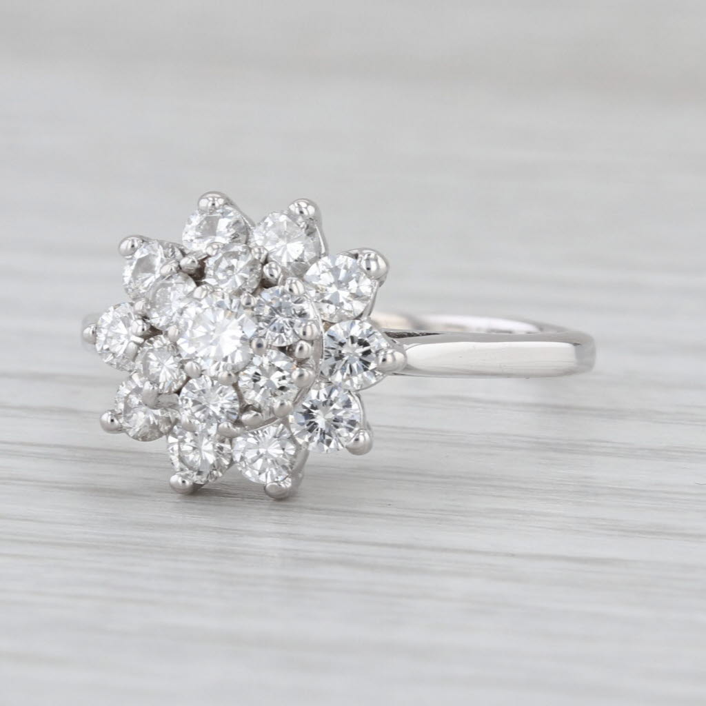 1.26ctw Diamond Flower Cluster Ring 14k White Gold Size 10.25