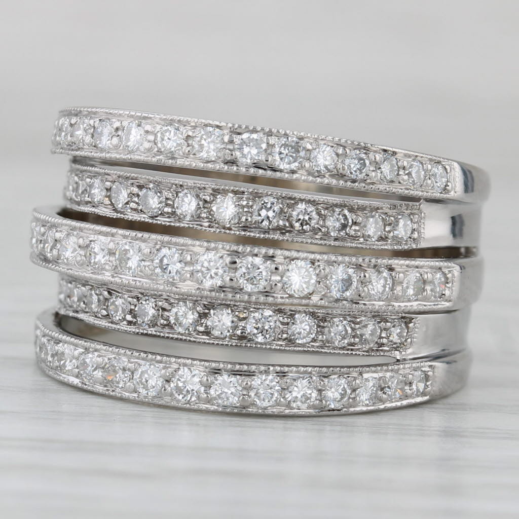Gray 1.02ctw Diamond Multiband Ring 18k White Gold Size 8 Cocktail