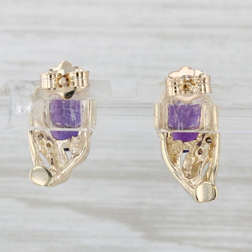 Light Gray 1.40ctw Amethyst Diamond Stud Earrings 10k Yellow Gold J-Hook