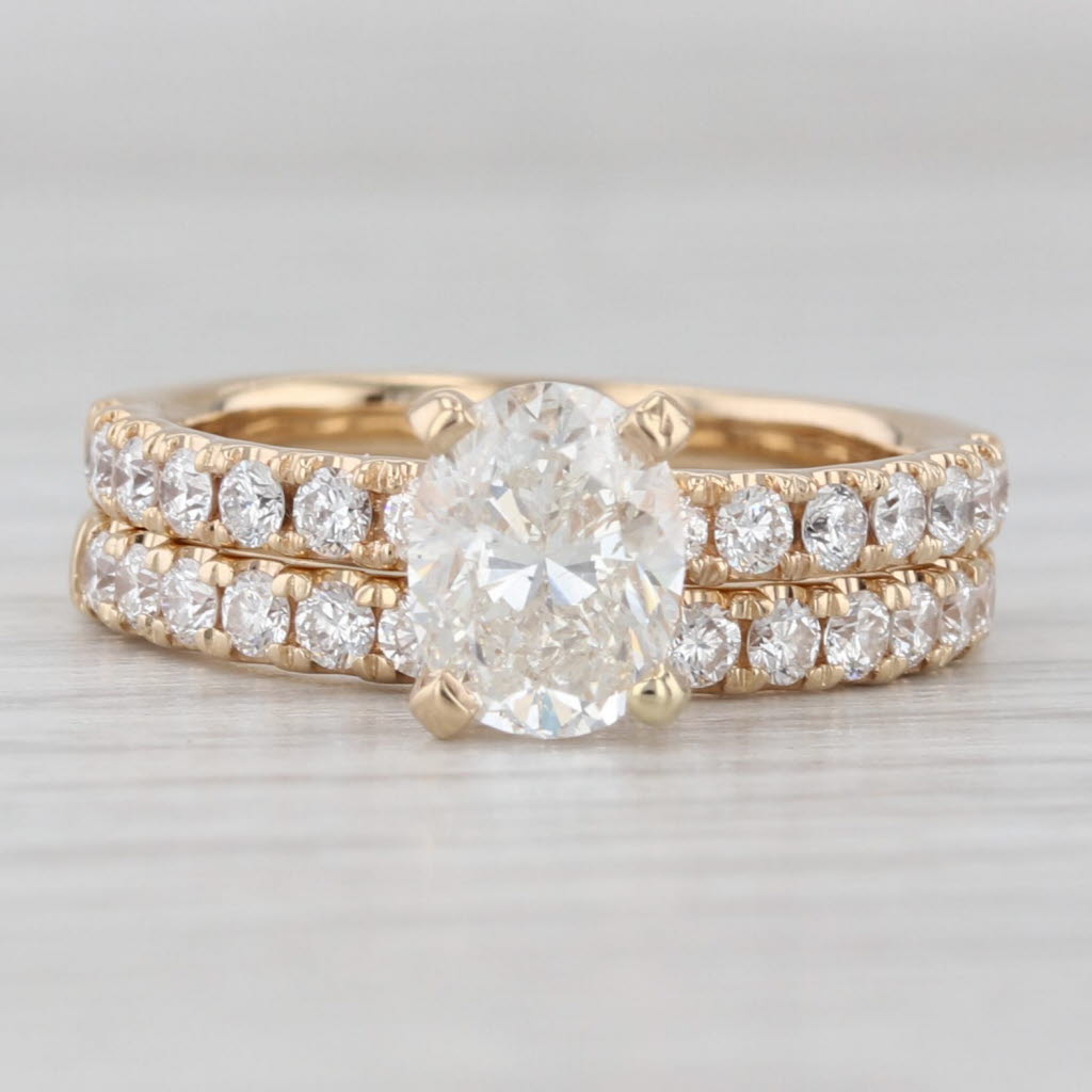Light Gray 1.86ctw Oval Diamond Engagement Ring Wedding Band Bridal Set 14k Gold GIA
