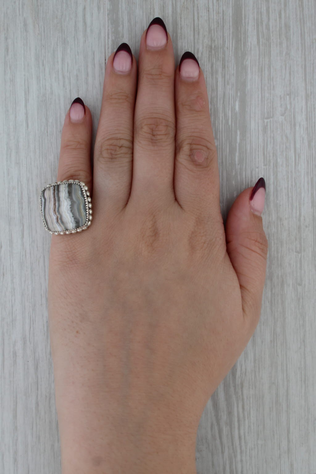 Lace Agate Chalcedony Ring Sterling Silver Size 6 Statement