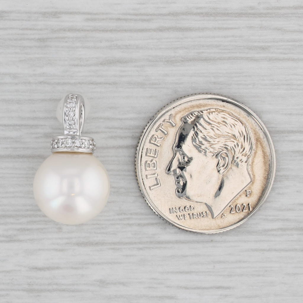 Gray Cultured Pearl Diamond Pendant 14k White Gold Small Drop