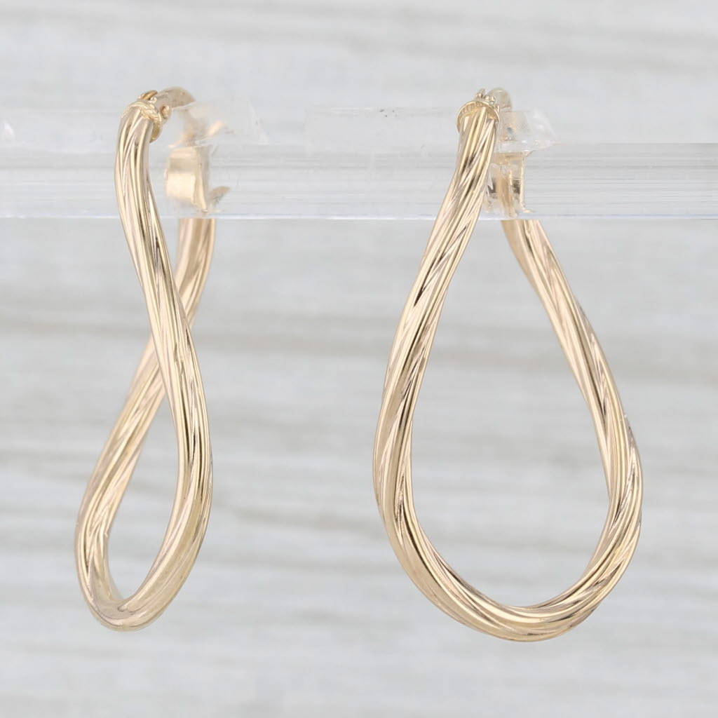 Light Gray Curved Hoop Earrings 14k Yellow Gold Snap Top Oval Hoops