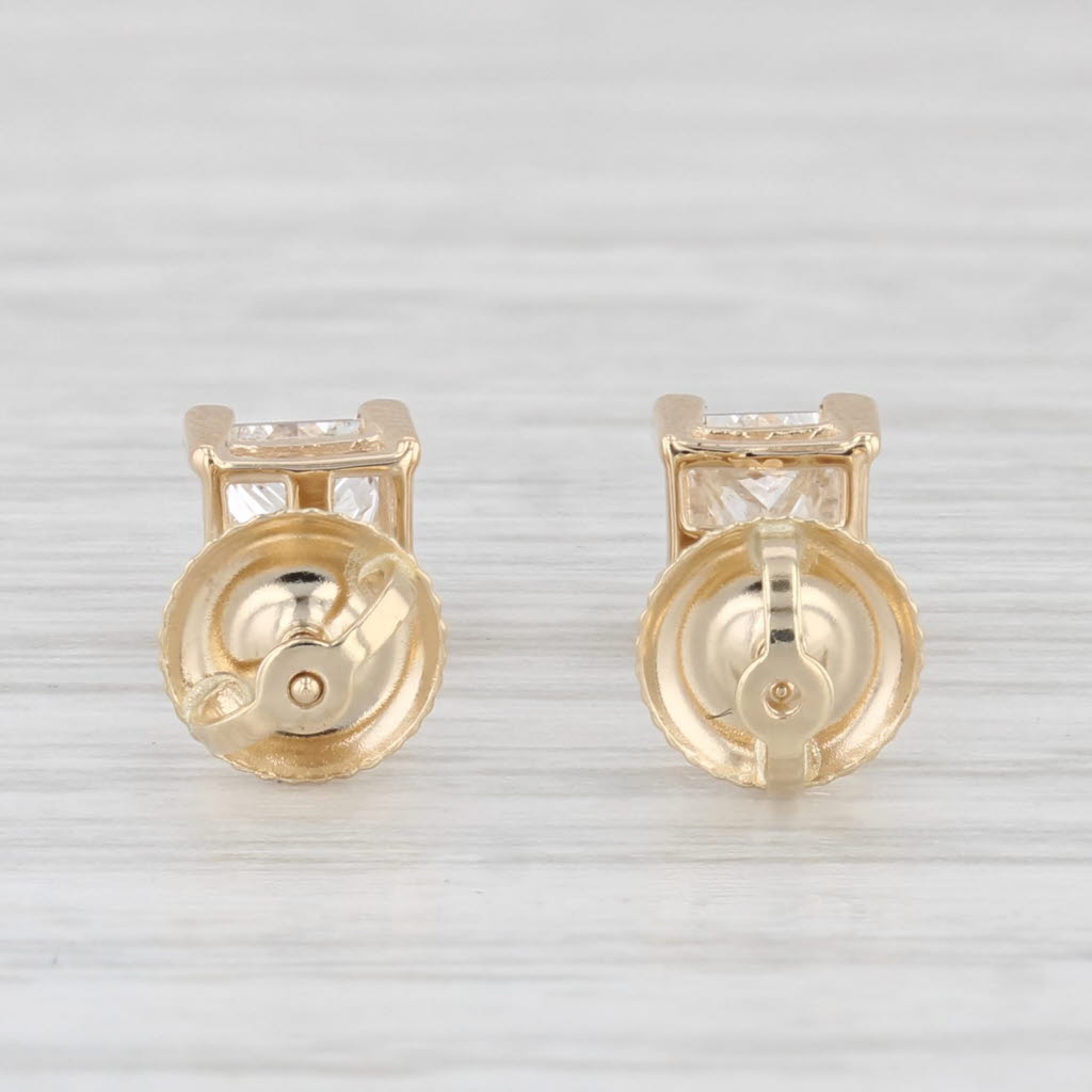 Light Gray 0.90ctw Diamond Princess Stud Earrings 14k Yellow Gold Solitaire Studs