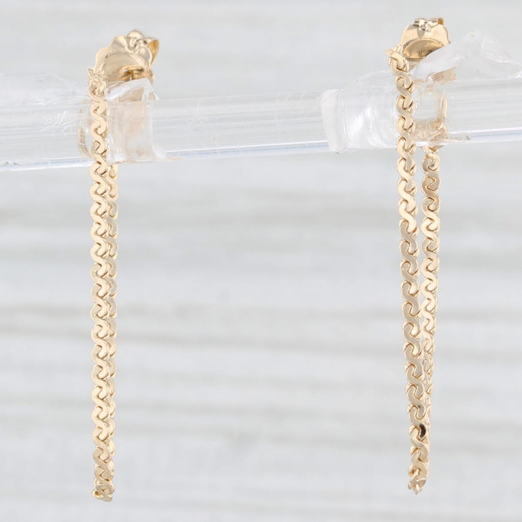 Light Gray Woven Chain Dangle Earrings 14k Yellow Gold