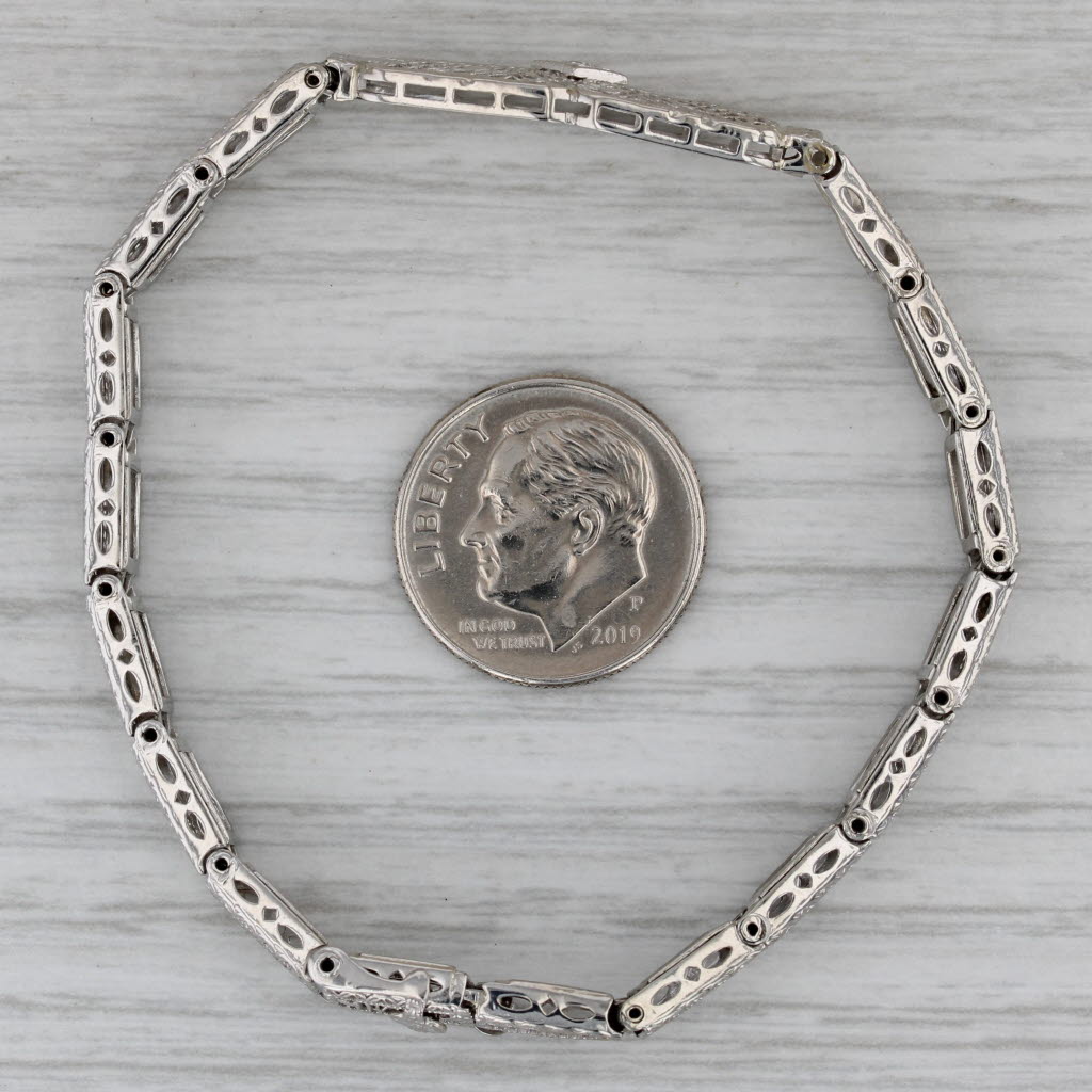 Dark Gray Vintage Filigree Diamond Bracelet 10k White Gold 6"