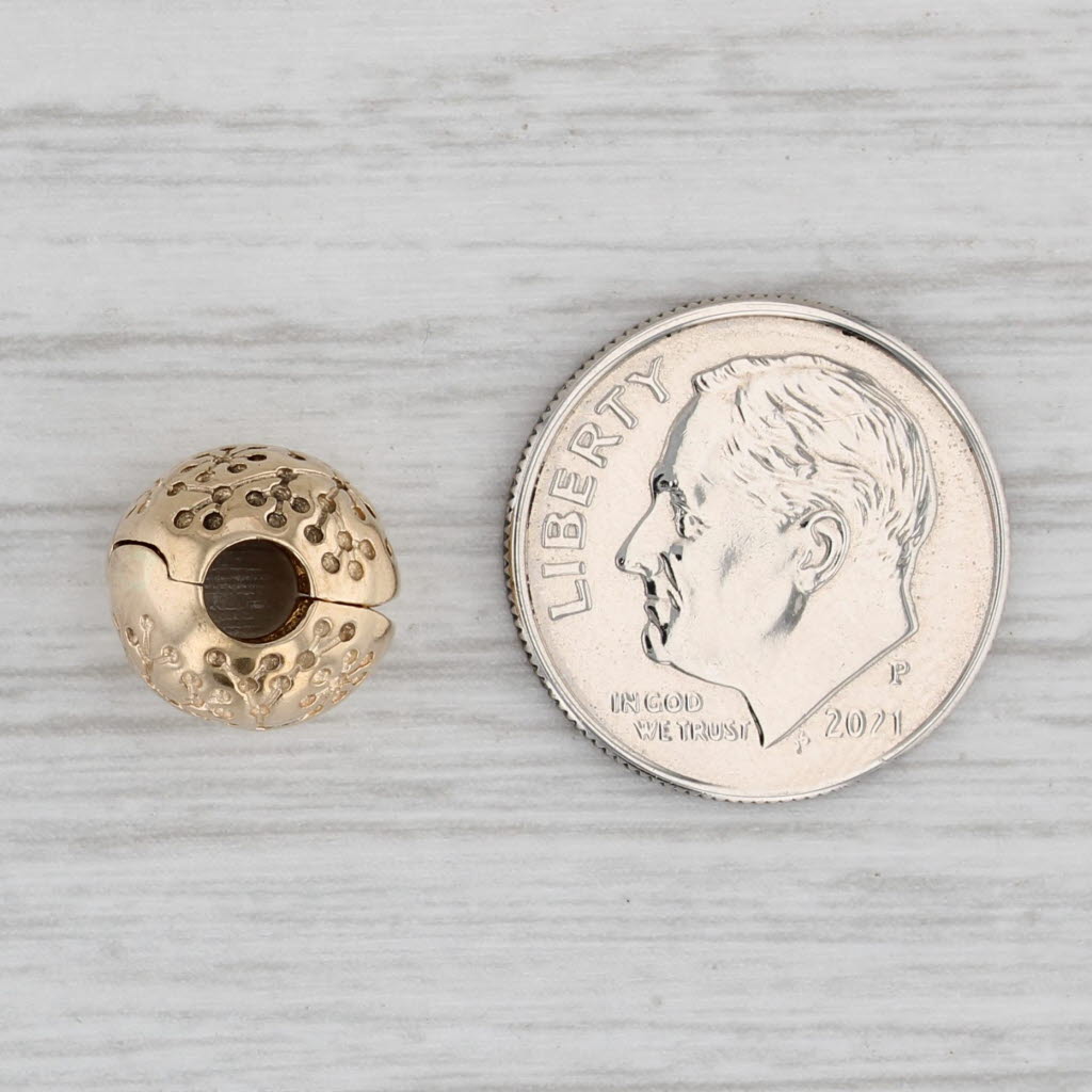 Light Gray Authentic Pandora Lucerne Floral Bead Clip 14k Yellow Gold Charm 750818