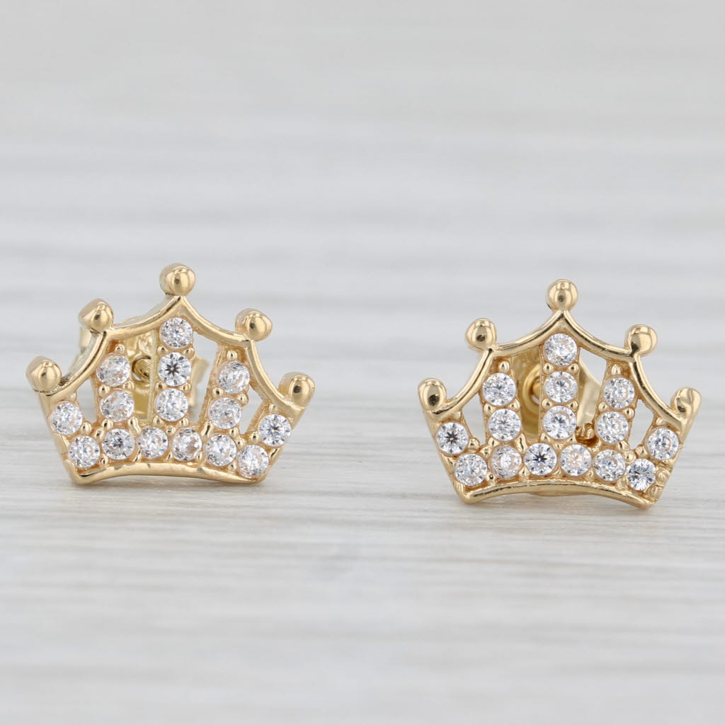 Light Gray 0.18ctw Cubic Zirconia Crown Stud Earrings 18k Yellow Gold