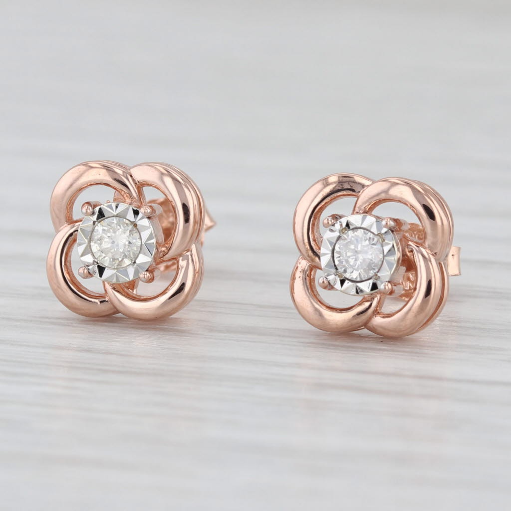 0.20ctw Round Diamond Flower Stud Earrings 10k Rose Gold Studs