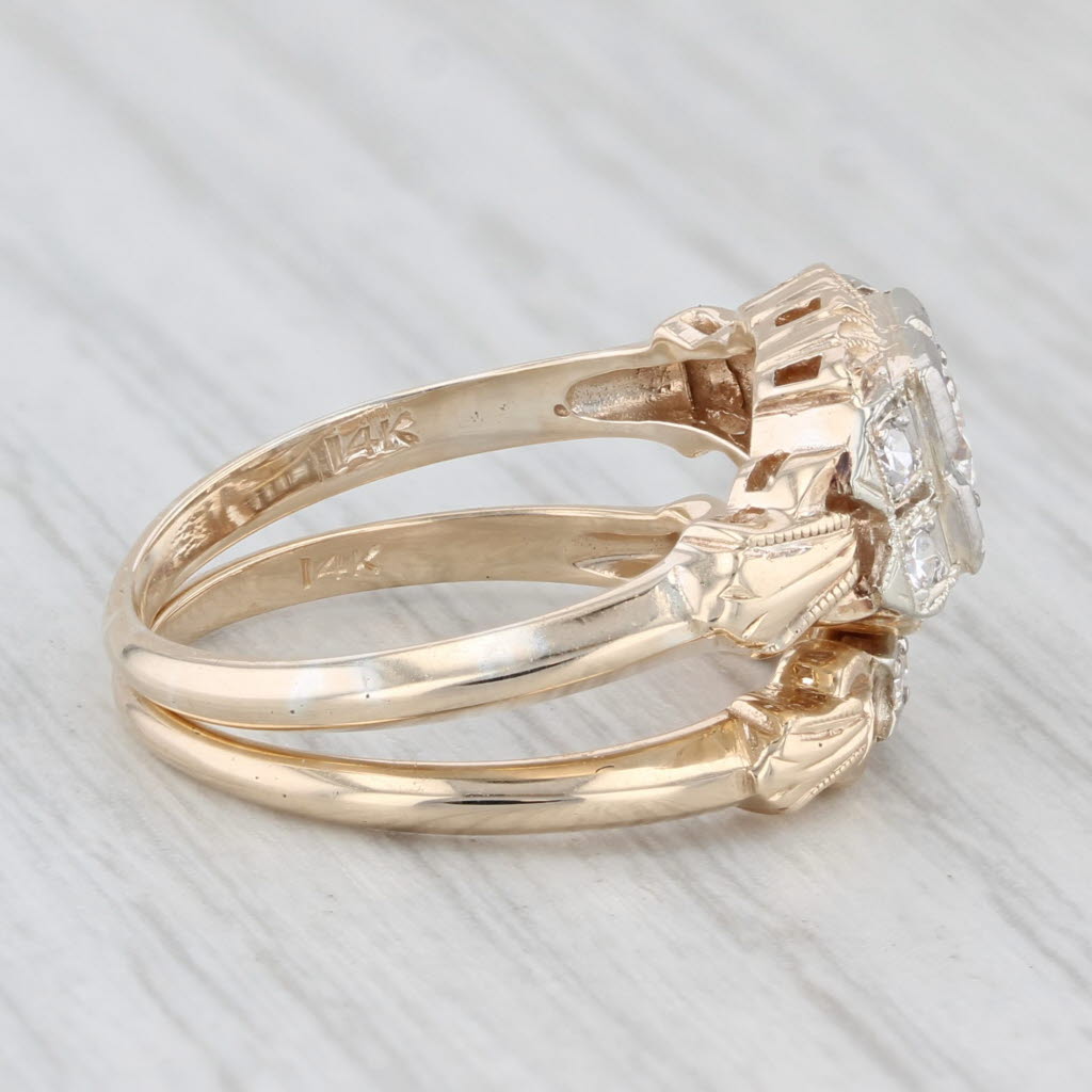 Light Gray Vintage 0.28ctw Diamond Engagement Ring Wedding Band Bridal Set 14k Yellow Gold