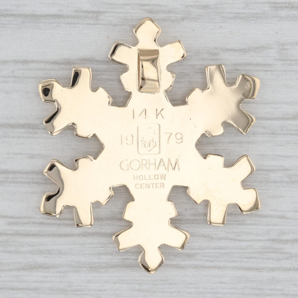 Light Gray Snowflake Pendant 14k Yellow Gold 1979 Gorham Holiday Collection