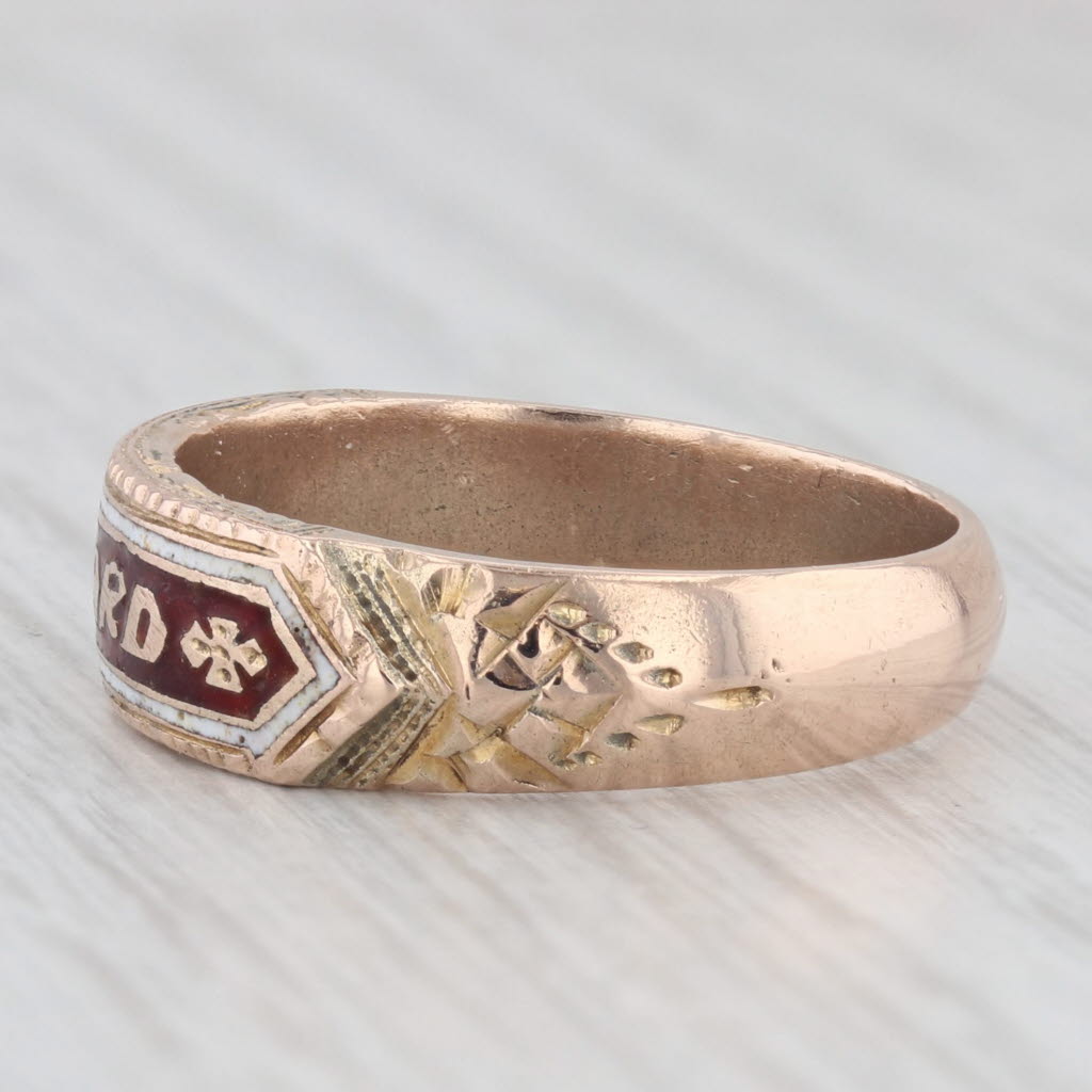 Light Gray Antique Name Cigar Band Style Ring 10k Yellow Gold Enamel Size 8.75 Edward