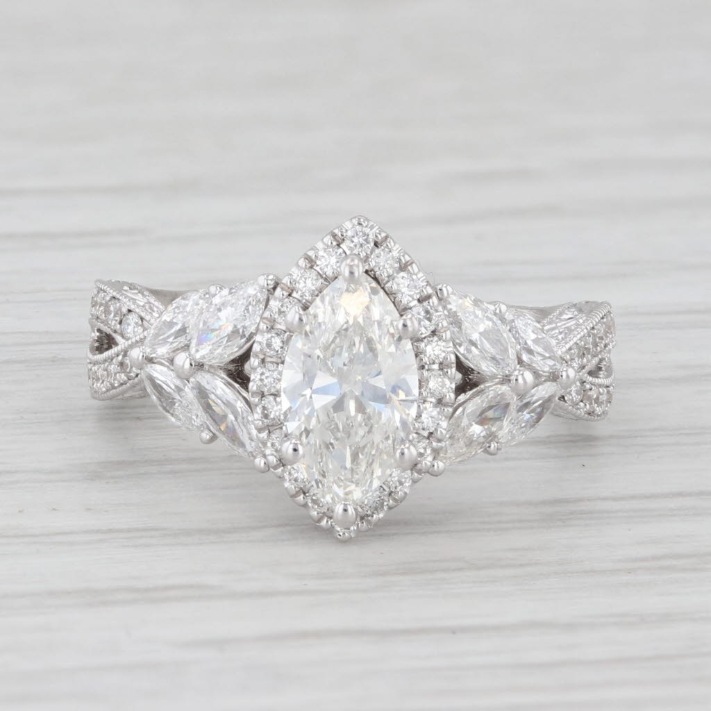 Light Gray Neil Lane 1.34ctw Marquise Halo Engagement Ring 14k White Gold Size 4.25