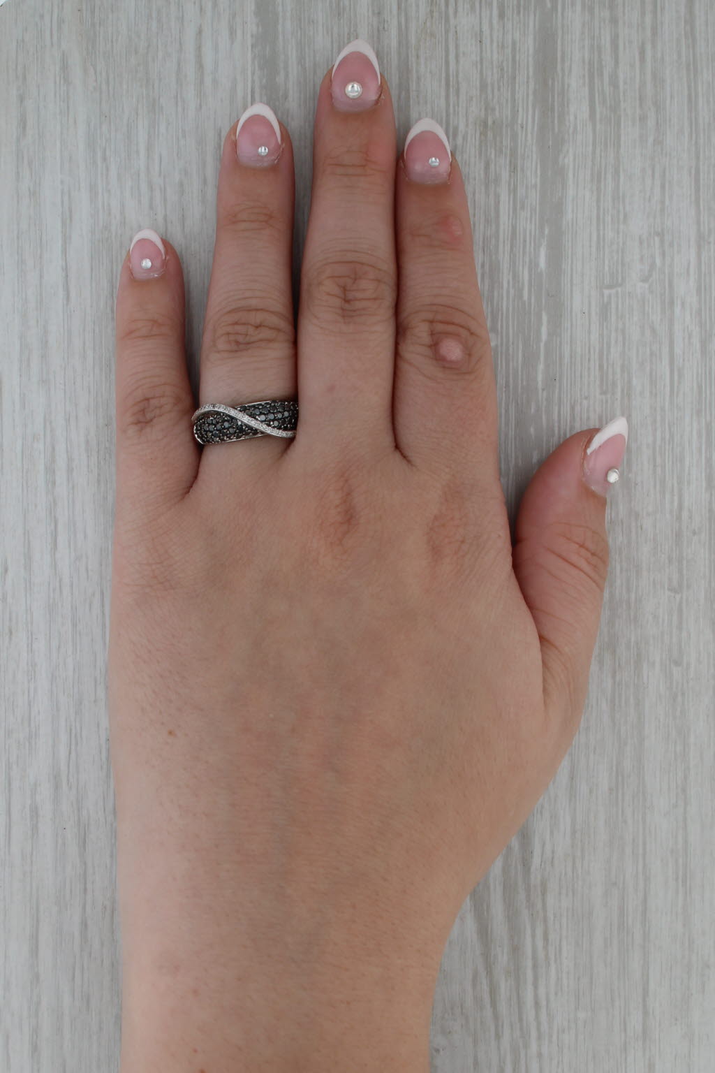 1ctw Black White Diamond Overlay Ring 14k White Gold Size 6.75 Pave Band