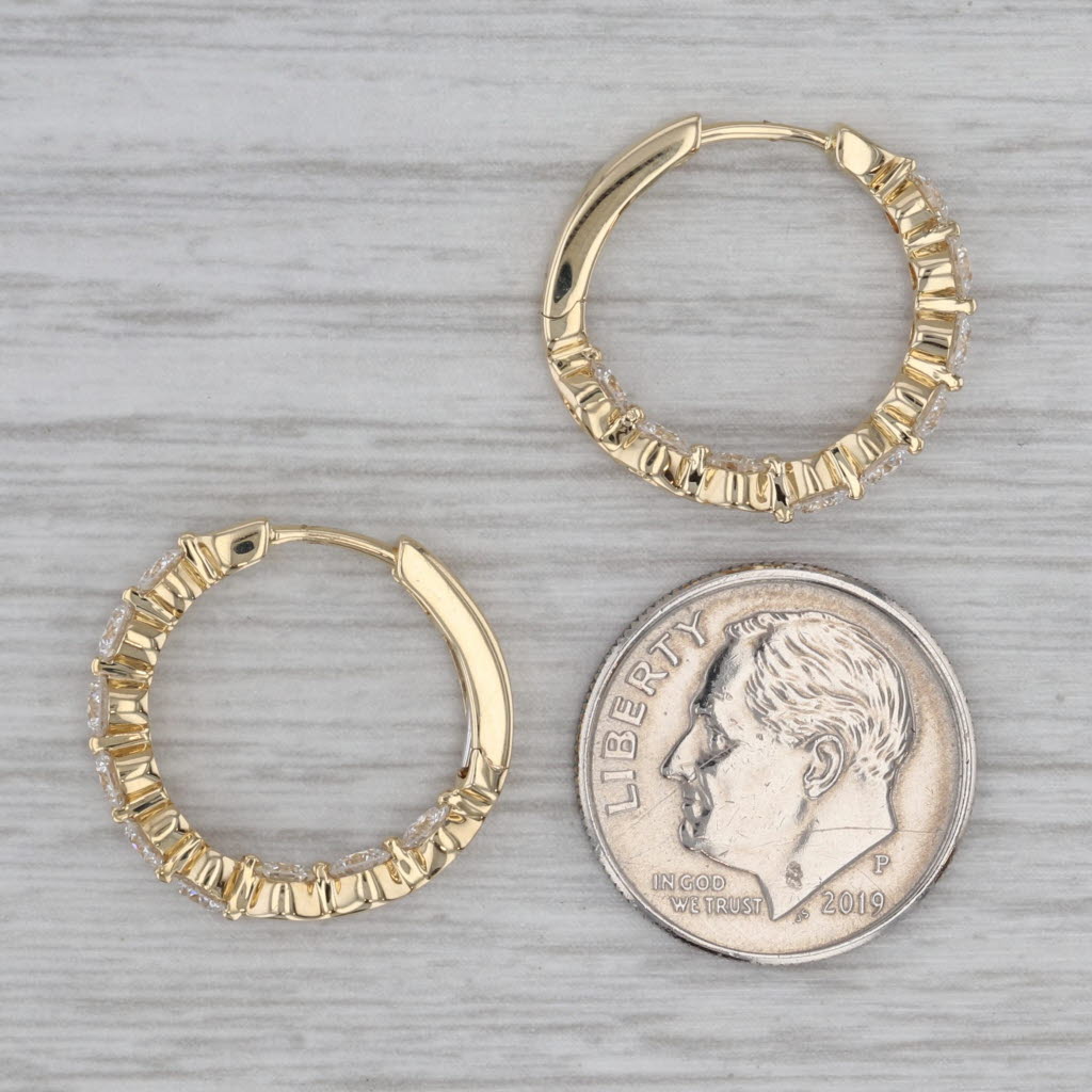 Gray New 1.51ctw Diamond Inside Out Hoop Earrings 14k Yellow Gold Round Hoops