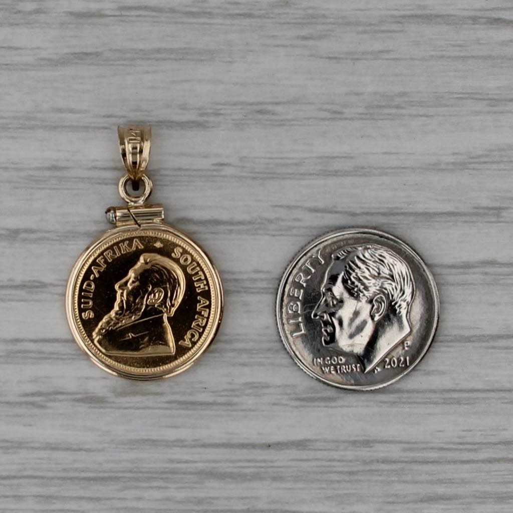 2001 1/10 oz South African Krugerrand Coin Pendant 14k 22k Yellow Gold