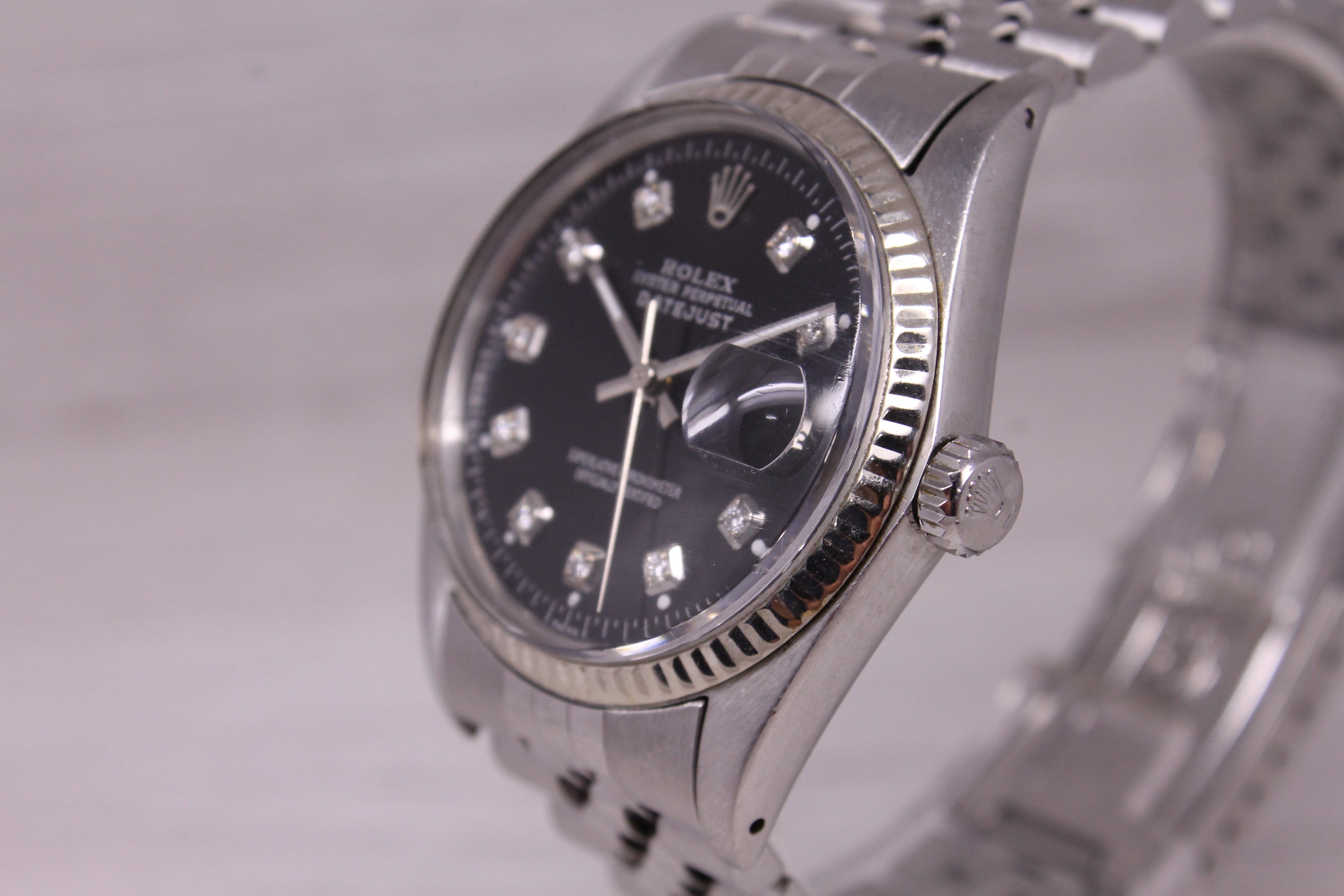 Vintage 1981 Rolex Datejust 16014 Mens Steel & 18k Watch Custom Diamond Dial