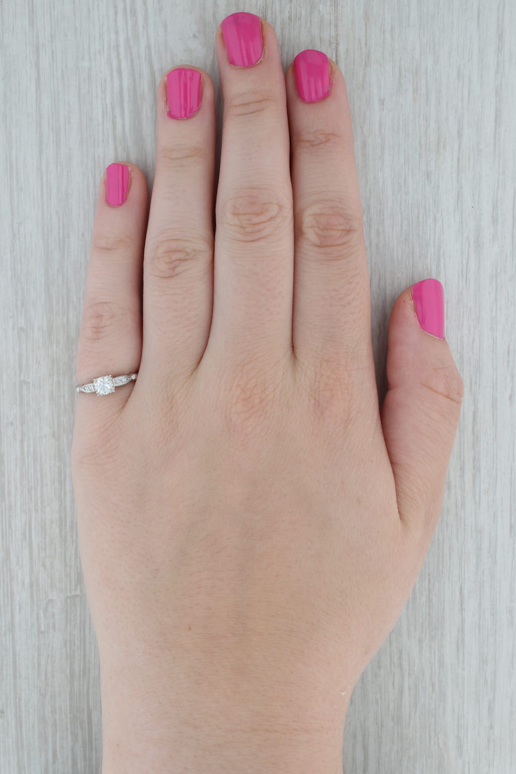 Dark Gray 0.43ctw Diamond Engagement Ring 18k White Gold Size 4.75 Vintage Old European