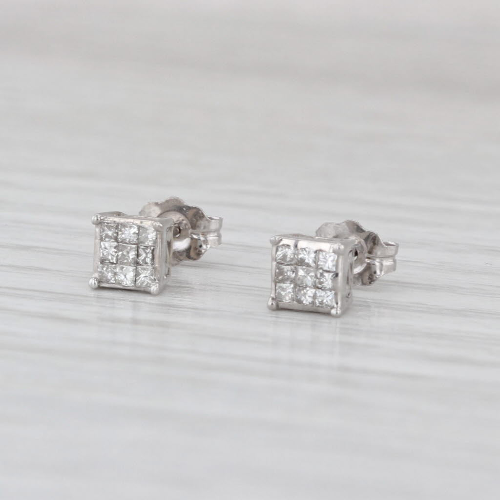 0.22ctw Princess Diamond Stud Earrings 10k White Gold Cluster Studs