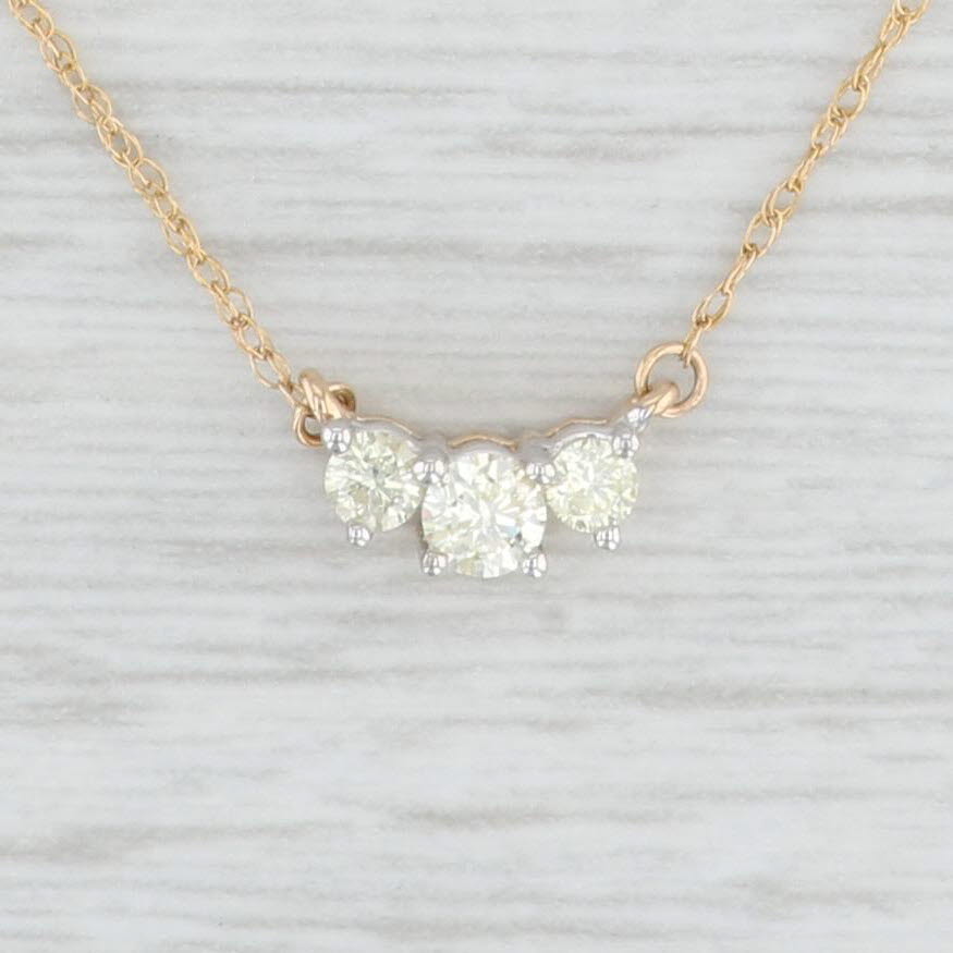 Light Gray New 0.20ct Diamond 3-Stone Pendant Necklace 10k Yellow Gold 18" Rope Chain