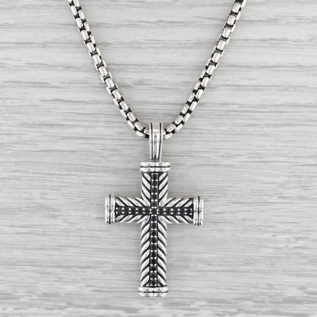 0.52ctw Black Diamond Chevron Cross Pendant Necklace Sterling Silver 22"