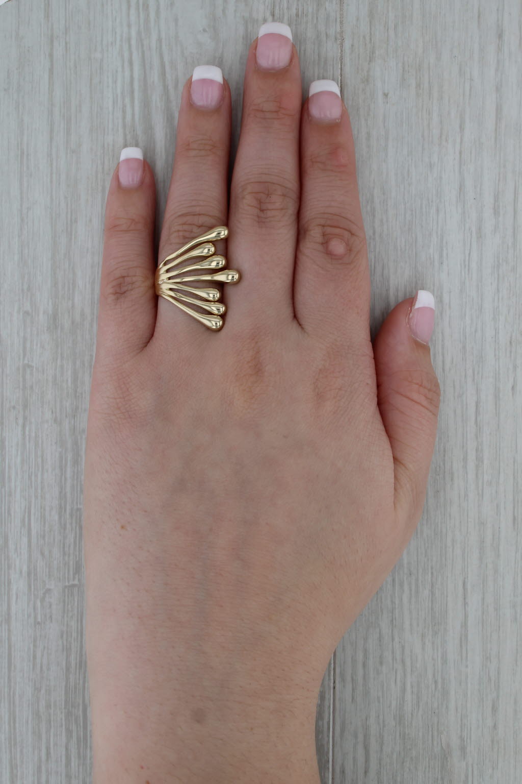 Abstract Tapering Drop Ring 14k Yellow Gold Size 7-7.25 Statement