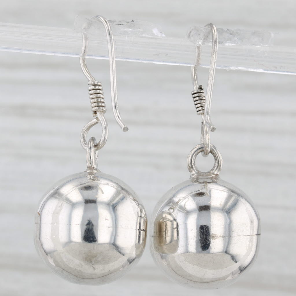 Light Gray Round Bead Dangle Earrings Sterling Silver Hook Post Drops