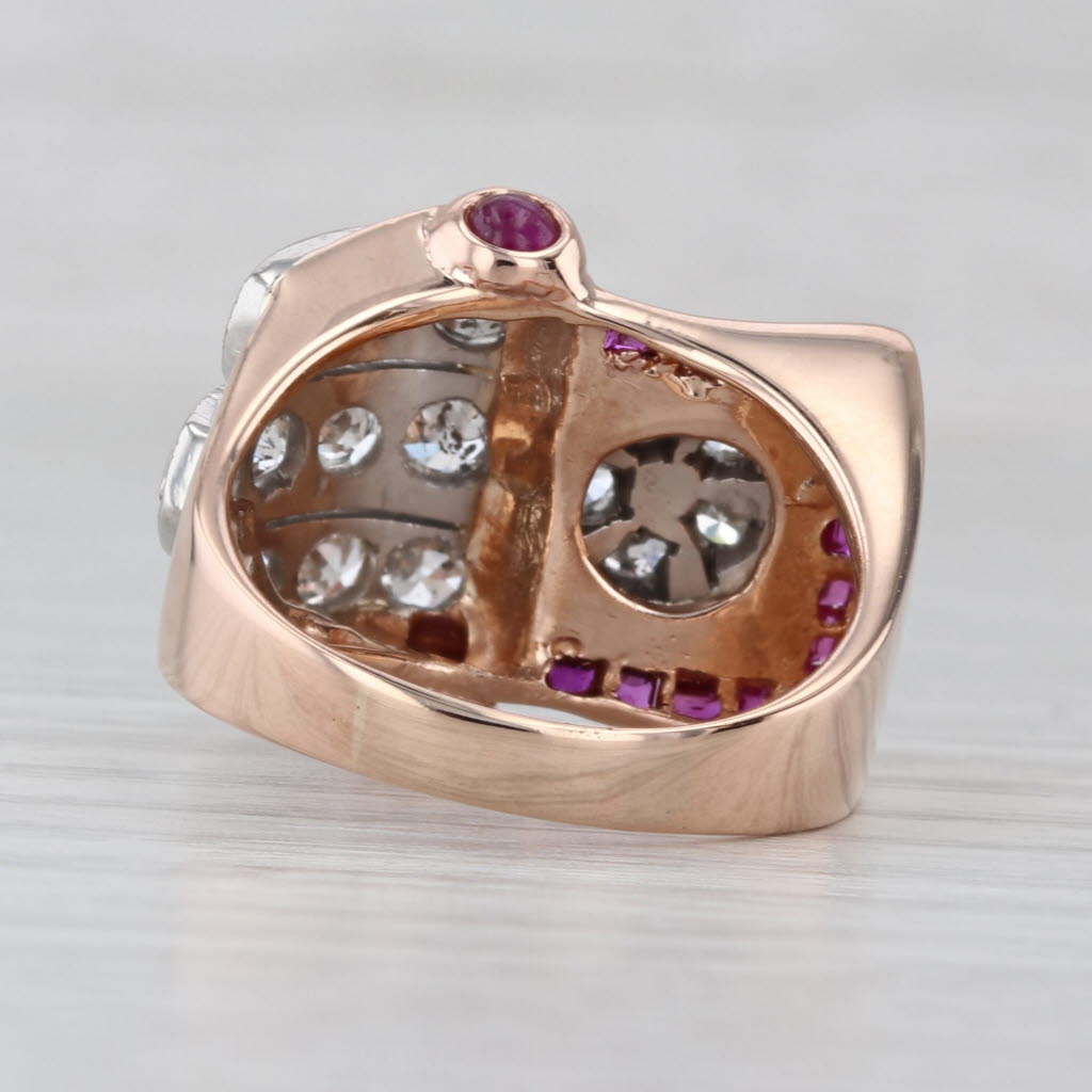 Retro 1.40ctw Diamond Ruby Ring 14k Rose Gold Palladium Cocktail Size 8