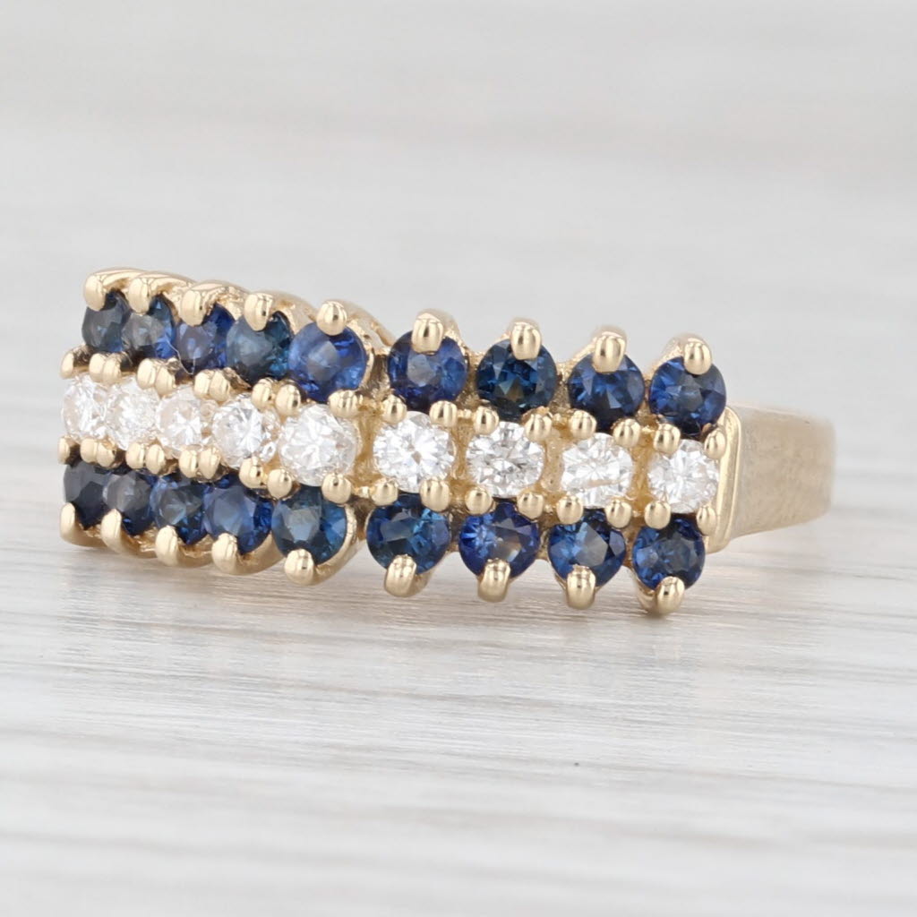Light Gray 1.03ctw Blue Sapphire Diamond Tiered Pyramid Ring 14k Yellow Gold Size 5.5