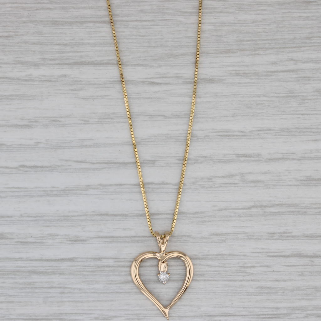Gray Diamond Open Heart Pendant Necklace 14k Yellow Gold 23.75" Box Chain