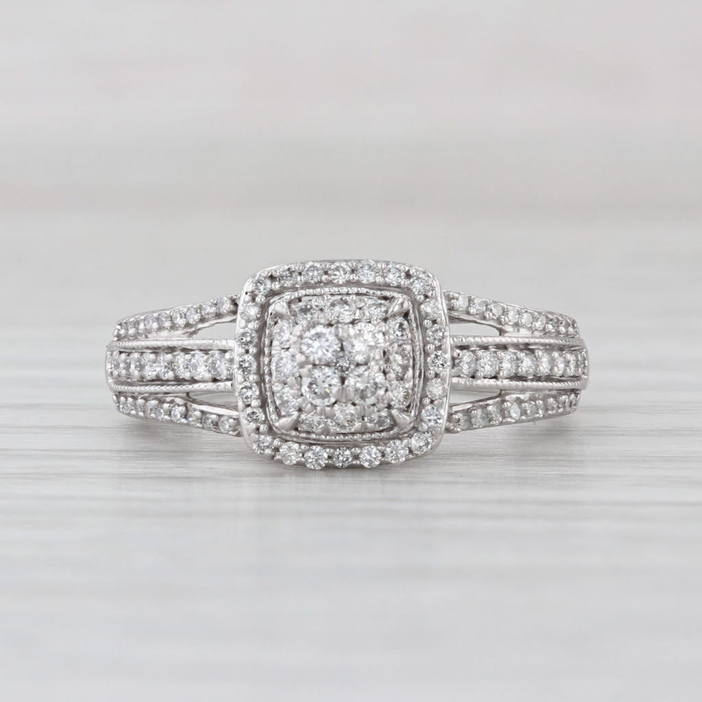 0.42ctw Diamond Cluster Halo Engagement Ring 10k White Gold Size 7